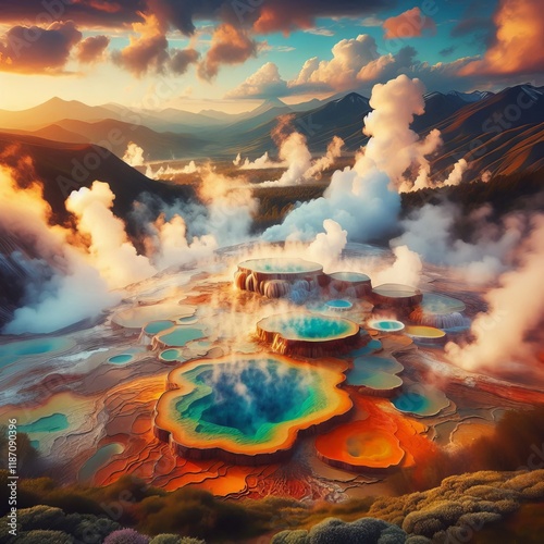 Hot Springs Steaming colorful geothermal pools