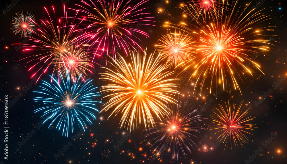 Vibrant Fireworks Display: A Night Sky Illuminated with Colorful Explosions Vibrant Fireworks Display: A Night Sky Illuminated with Colorful Explosions