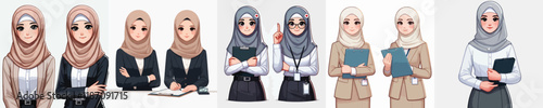 vector collection of beautiful office worker characters wearing hijabs who are smiling