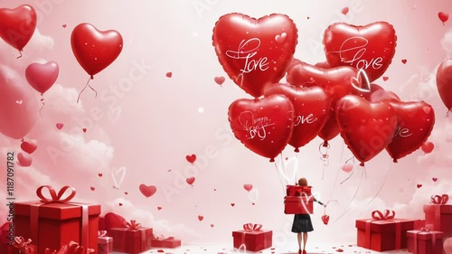 valentine's day celebration with gifts and balloons. smooth 4k looping video