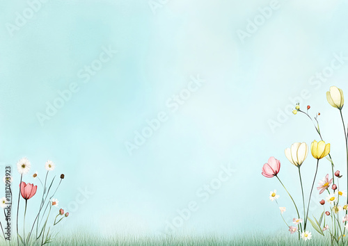 Obraz na płótnie Frühlingshafte Aquarell-Illustration – Zarte Blumen mit Textfreiraum im Querformat w salonie