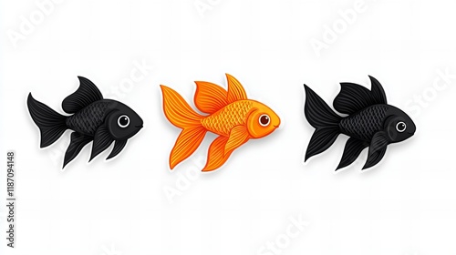 Wallpaper Mural Two black and one orange goldfish swim together.  A vibrant illustration. Torontodigital.ca