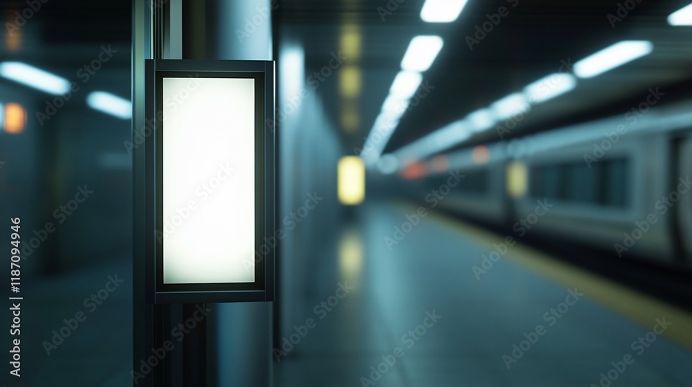 Blank illuminated sign in subway station. Blank illuminated sign in subway station.