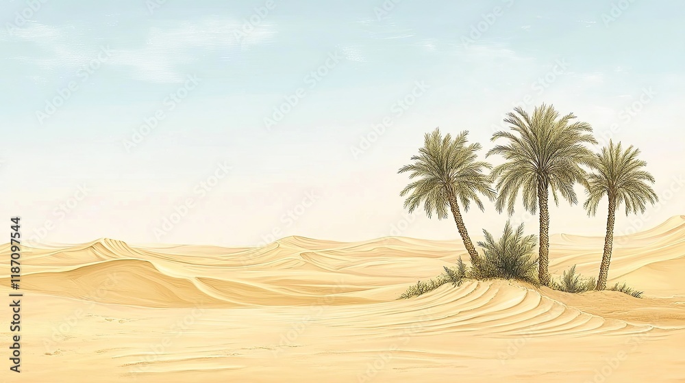Desert Oasis Palm Trees Sand Dunes Landscape Desert Oasis Palm Trees Sand Dunes Landscape