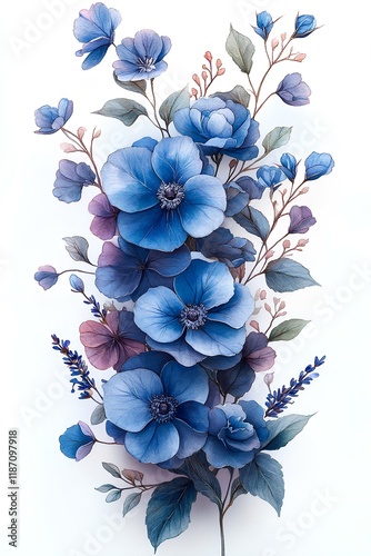 Watercolor Blue Floral Bouquet photo