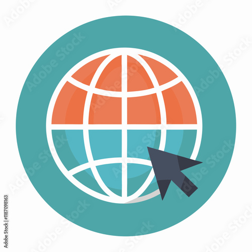 Colorful Globe with Cursor Arrow Vector Illustration