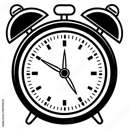 Classic Alarm Clock Ringing Vector Illustration in Black and White