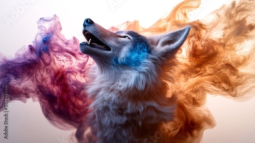 Majestic Wolf Howling in Vibrant Smoke