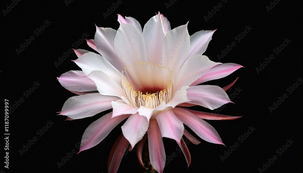 Obraz premium gentle white pink cactus flower on a black historical past