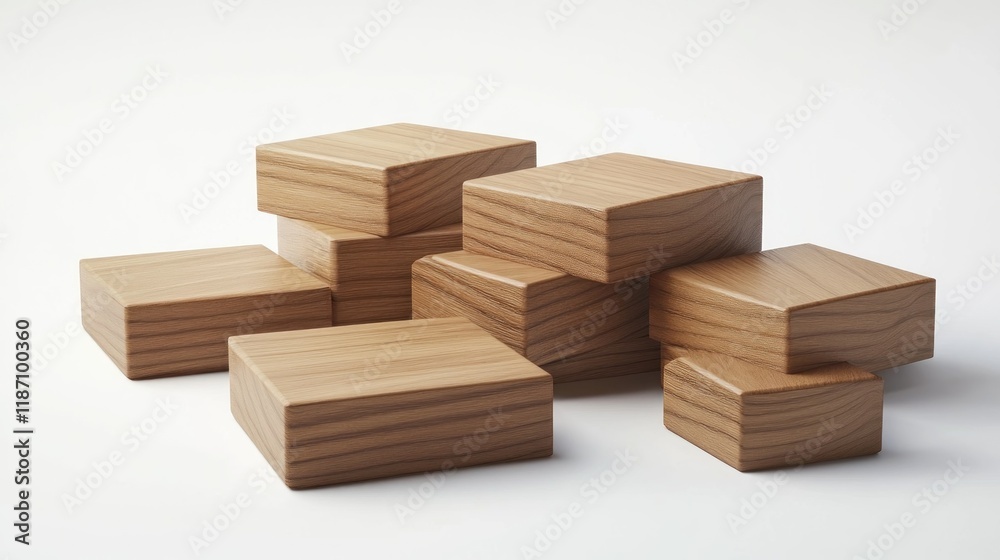 Stack of light brown wooden blocks on white background. Stack of light brown wooden blocks on white background.