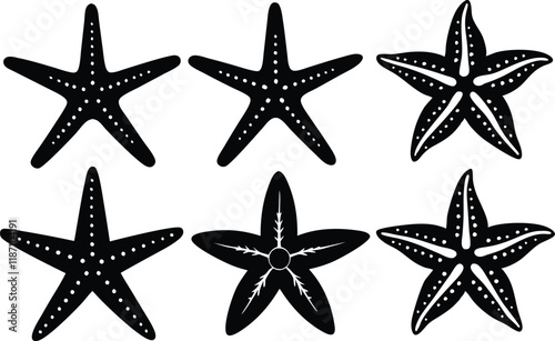 starfish silhouette set,sea fish silhouette bundle