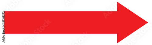 Long red arrow icon vector pointing right. Arrow shape element. Bold arrow icon. large size red long arrow. 