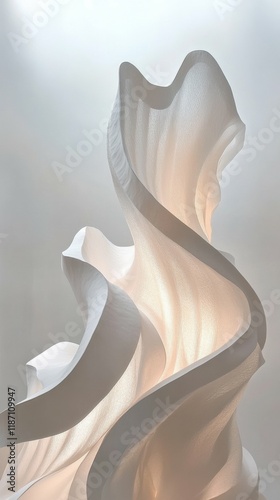 graceful abstract sculpture with flowing white curves, illuminated by soft light, focus on minimalism and elegance photo