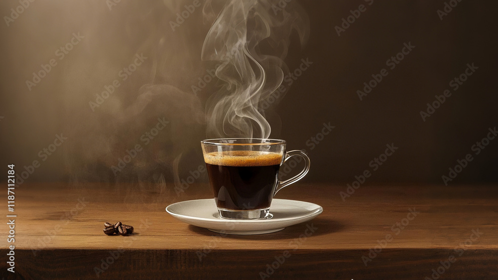 a cup of coffee with puffs of smoke that gives a delicious impression