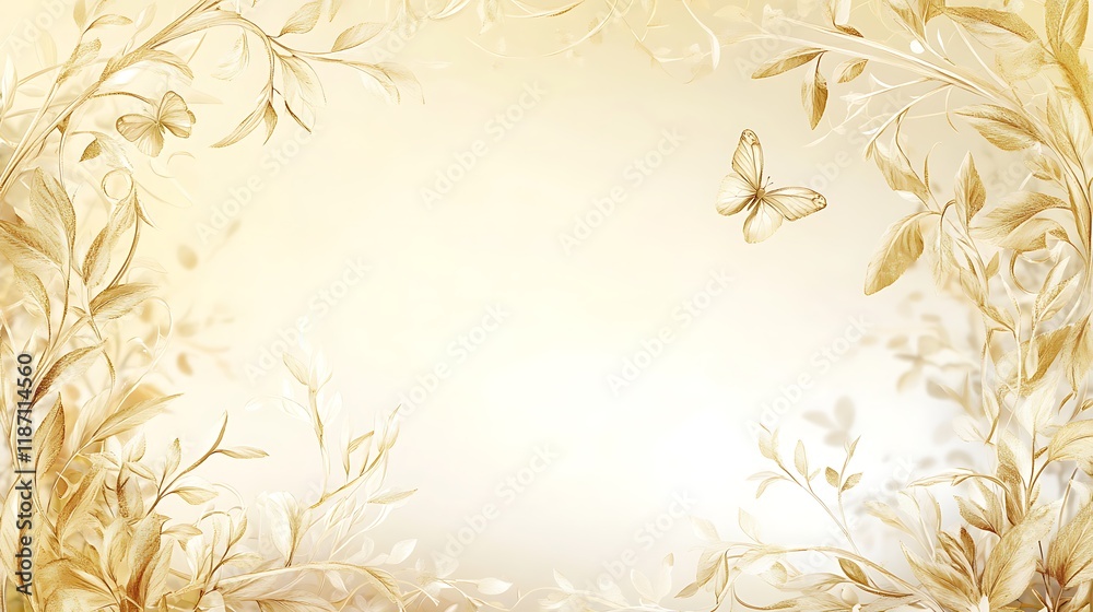 Golden Leaves and Butterflies Frame A Soft Background Golden Leaves and Butterflies Frame A Soft Background