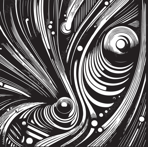 Black nad white abstract rotated lines.vortex form. Geometric art. Design element. Digital image with a psychedelic stripes.Design element for prints, web, template