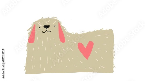 A cute, cartoon-style dog with fluffy fur and a heart design, exuding charm and affection.