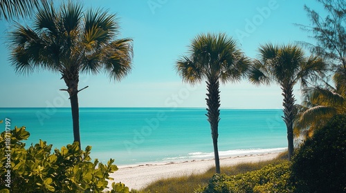 Wallpaper Mural Palm trees frame a tranquil beach ocean view Torontodigital.ca