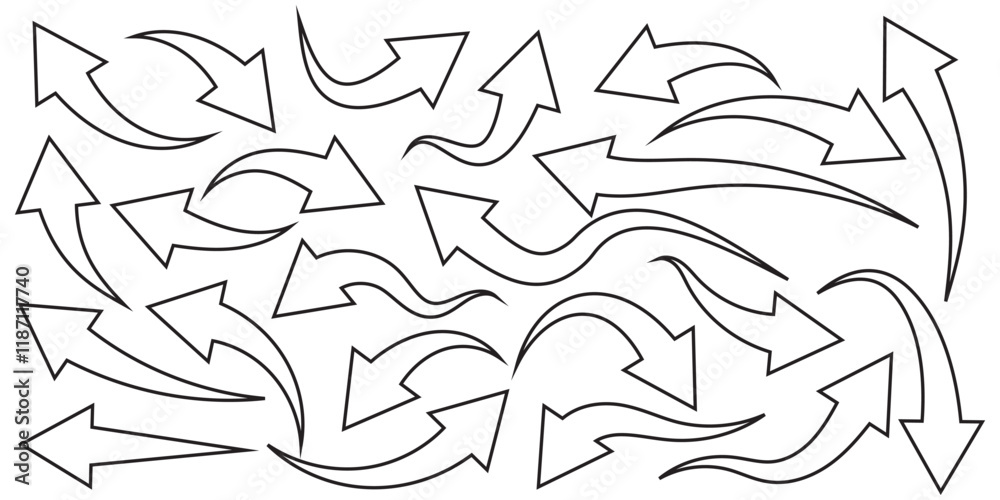 Set of curved arrows isolated on white background. Curved arrows, hand drawn curved arrows. Collection of pointers. black arrow icon on white background. curved arrow sign. Curve arrow icon vector Set of curved arrows isolated on white background. Curved arrows, hand drawn curved arrows. Collection of pointers. black arrow icon on white background. curved arrow sign. Curve arrow icon vector