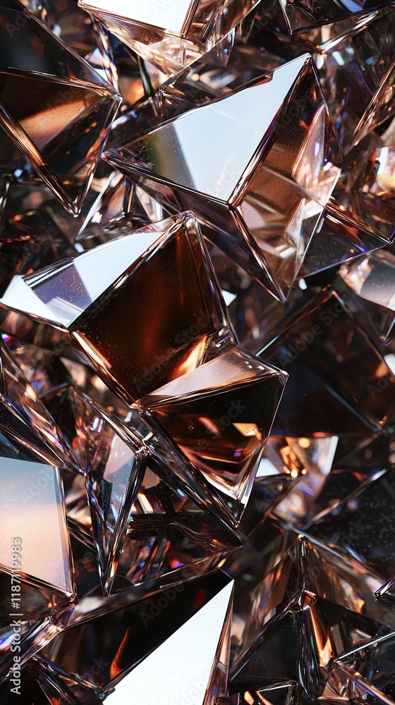 Mocha mousse shards arranged in a prismatic display reflecting light beautifully