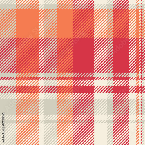 Mosaic background texture tartan, down seamless textile pattern. 1960s plaid fabric vector check in light and red colors.