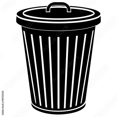 Trash Can Silhouette Vector Illustration in Black and White