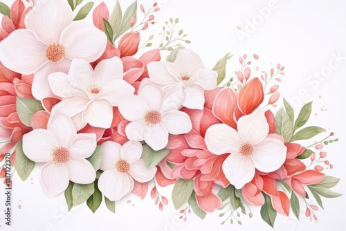 Soft pastel hues blend seamlessly in this watercolor floral arrangement, creating a serene and romantic atmosphere