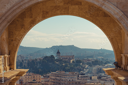 Canvas Print Cagliari city view, Bastione di Saint Remy Cagliari, Italy Sardegna