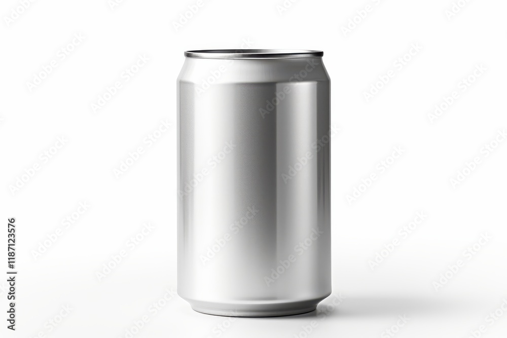 Simple metallic can with a clean design suitable for various beverages displayed against a plain backdrop