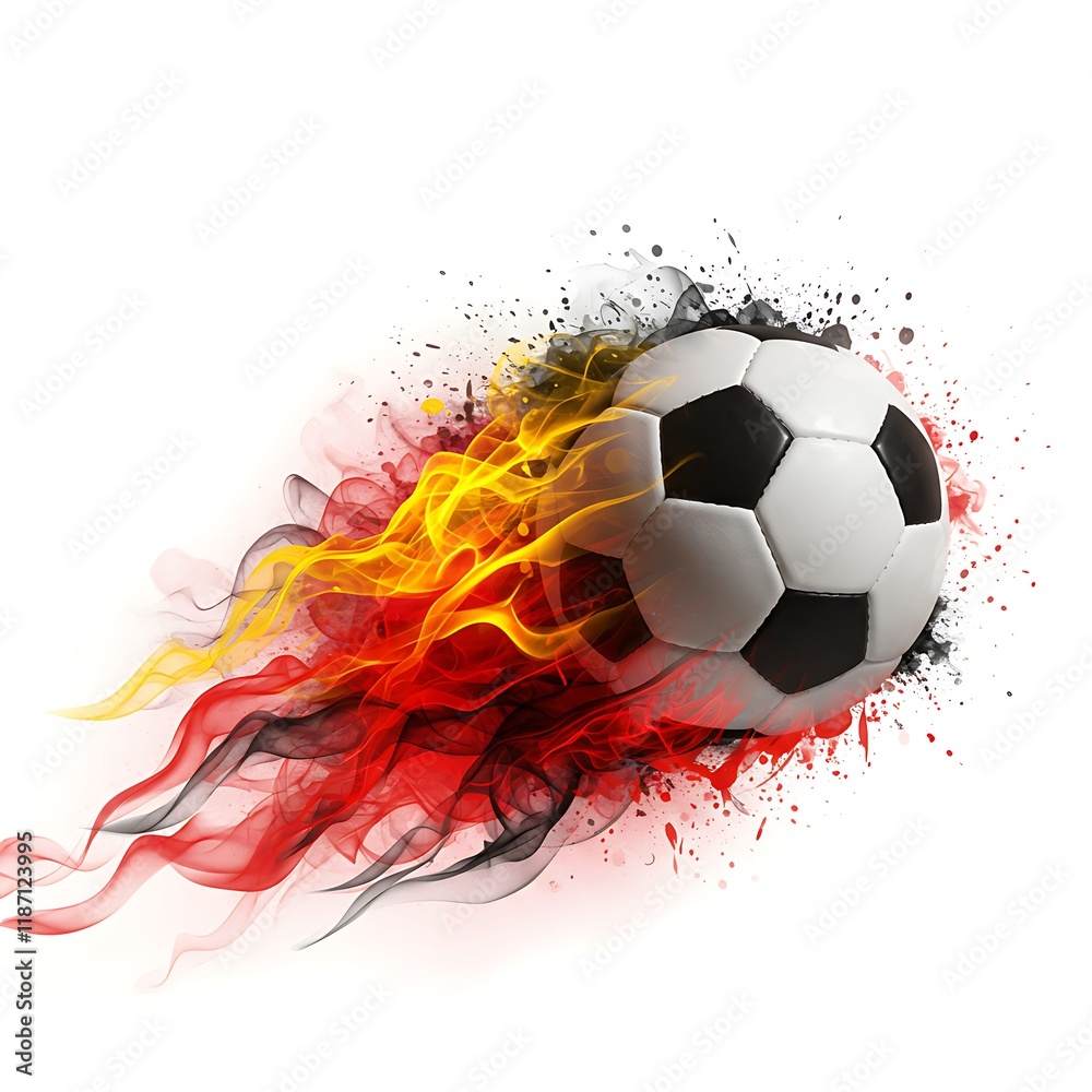 Fototapeta premium Soccer Ball with Fiery Trail and Explosive Energy 