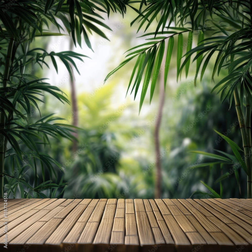 Serene Bamboo Deck in Lush Jungle Paradise 