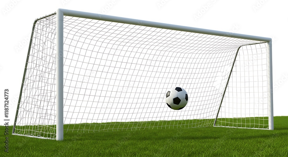 Fototapeta premium Dynamic Athletic Soccer Scene with Goal and Ball in Motion On Transparent Background 