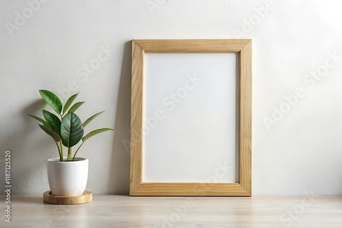 Empty Wooden Photo Frame on Table