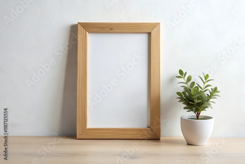 Empty Wooden Photo Frame on Table