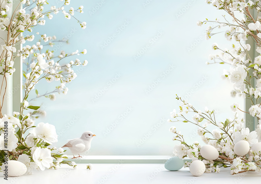 Oster-Illustration mit Textfreiraum – Zarte Frühlingsdesigns mit Eiern und Blumen