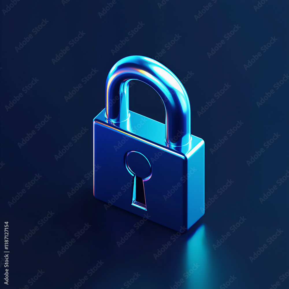 Naklejka premium Neon-glowing padlock symbolizing cybersecurity, safety, and technology on a dark background.