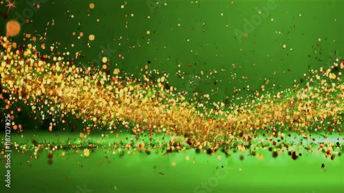 Abstract green background with golden light particles