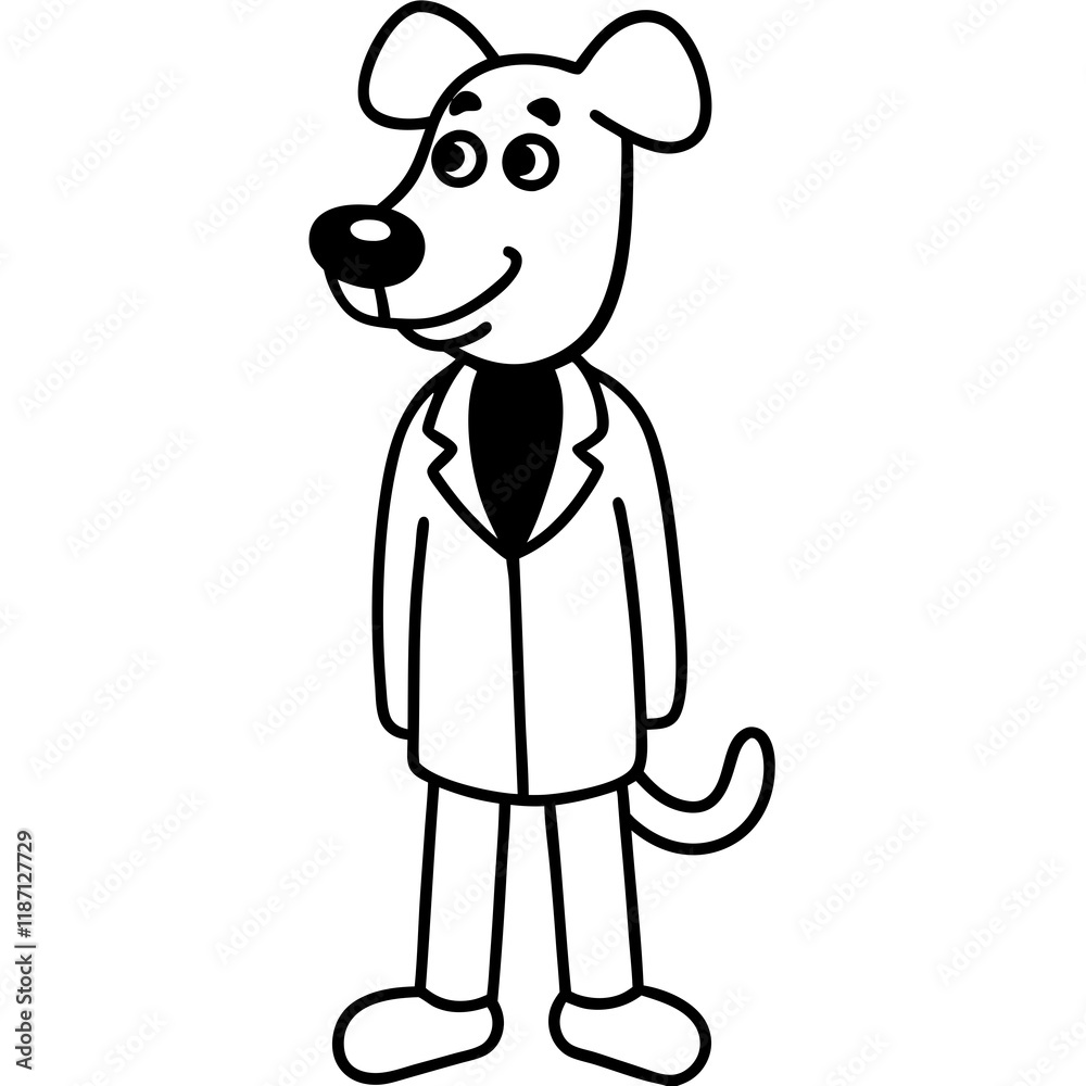 Obraz premium scientist dog simple cartoon drawing for colourning book