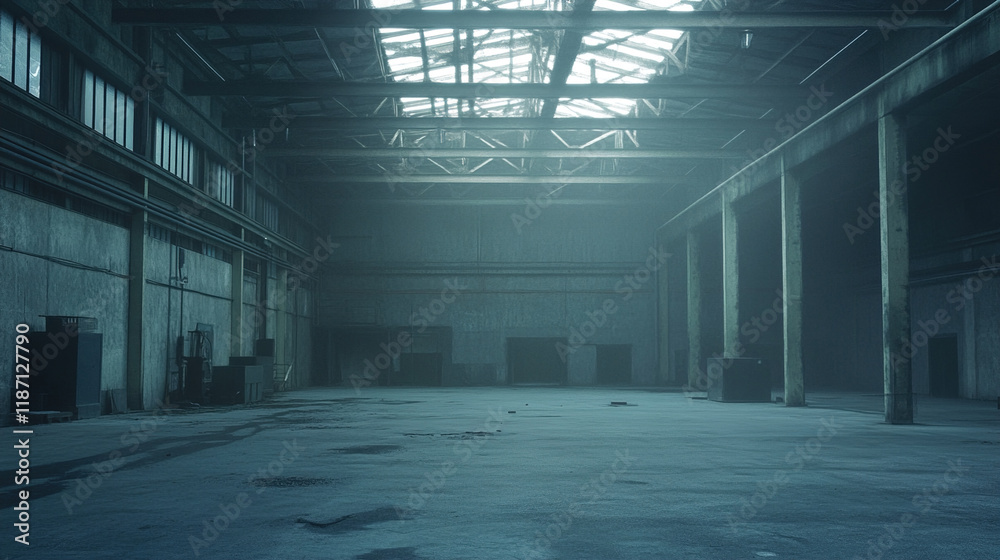 Large Empty Warehouse with Open Space for Creative Designs, Cinematic 8K Rendering Large Empty Warehouse with Open Space for Creative Designs, Cinematic 8K Rendering