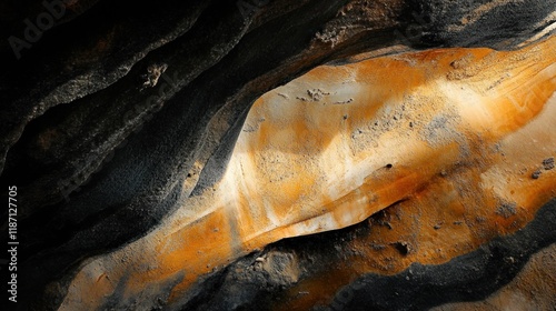 Abstract orange and black rock formation texture. photo