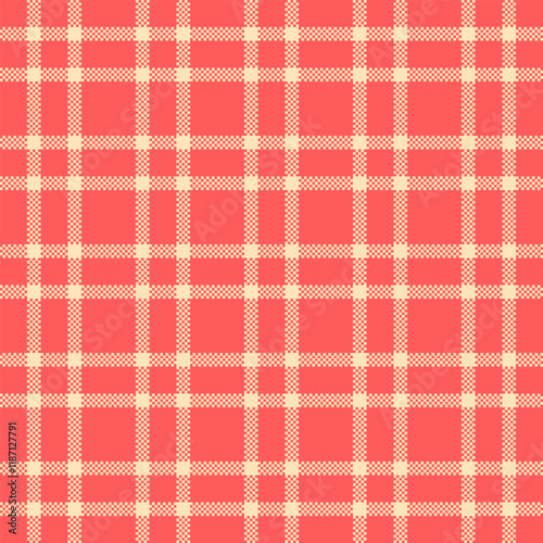 Many seamless fabric background, furry vector tartan plaid. Livingroom check textile texture pattern in red and moccasin colors.