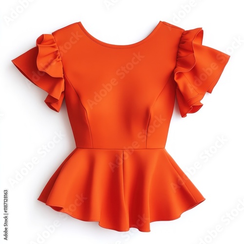 Charming peplum top in bright orange, displayed neatly, on pure white background with copy space photo