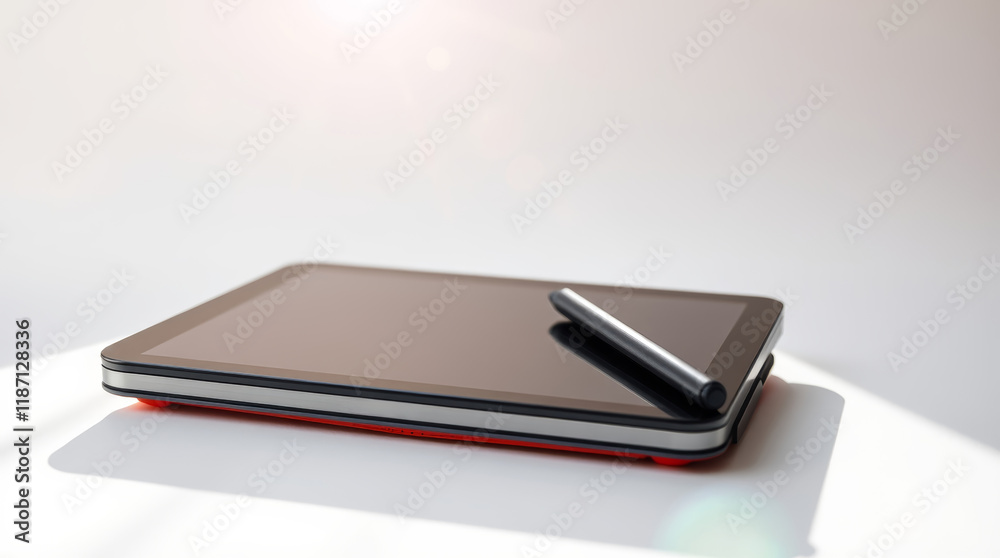 Modern tablet with stylus on minimalistic background Modern tablet with stylus on minimalistic background