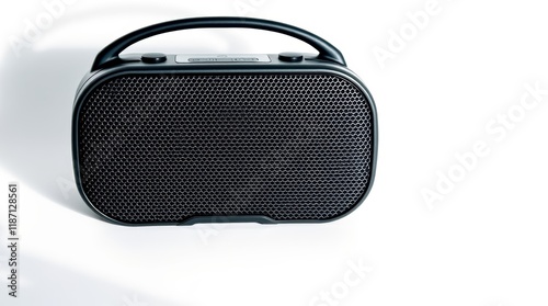 Black portable speaker on white background