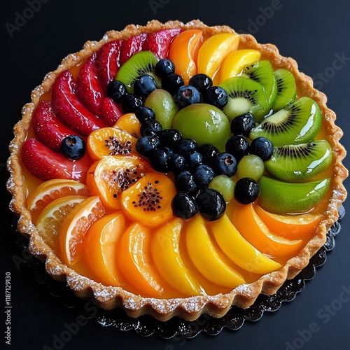 Fruit Tart Cake Design arranged fruit sugar crust pastry dessert  photo