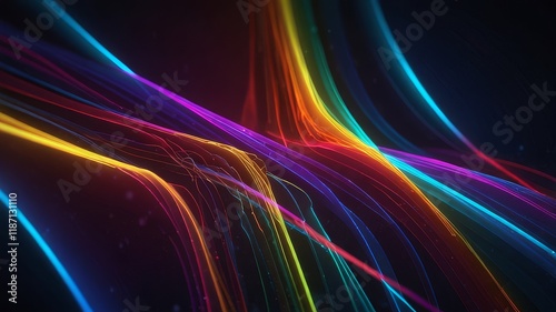 3d render  abstract background with colorful spectrum. Bright neon rays and glowing lines.