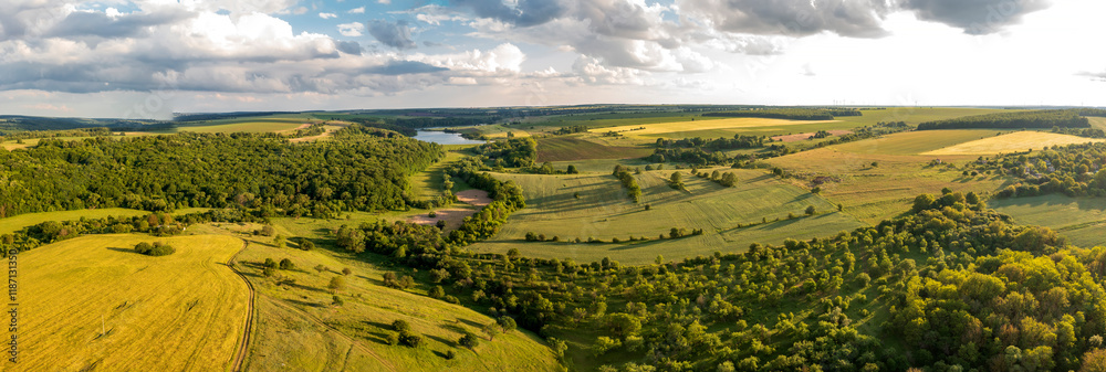 Aerial view from drone of beautiful fresh green countryside