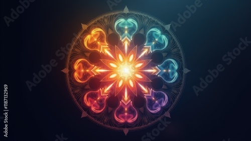 Buddhism, The Eightfold Path of Buddhism,Minimalist photo of a lotus-shaped wheel with eight petals glowing softly under the rising sun..