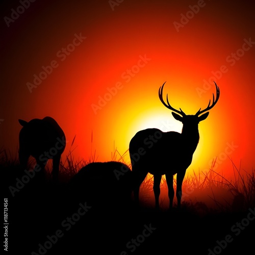 Silhouetted Wildlife Against Blazing Sunset