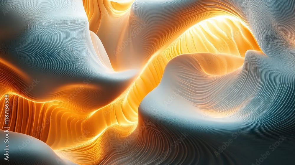 Obraz premium Abstract 3D poster, floating shapes, smooth textures, and luminous gradients, creating a futuristic and immersive design
